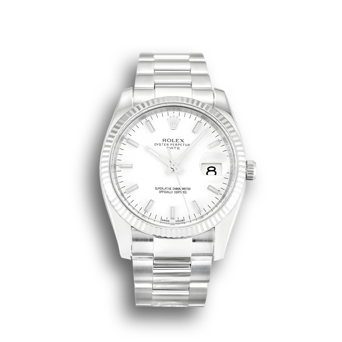 Rolex Oyster Perpetual 115234 super clone replica white dial — front view