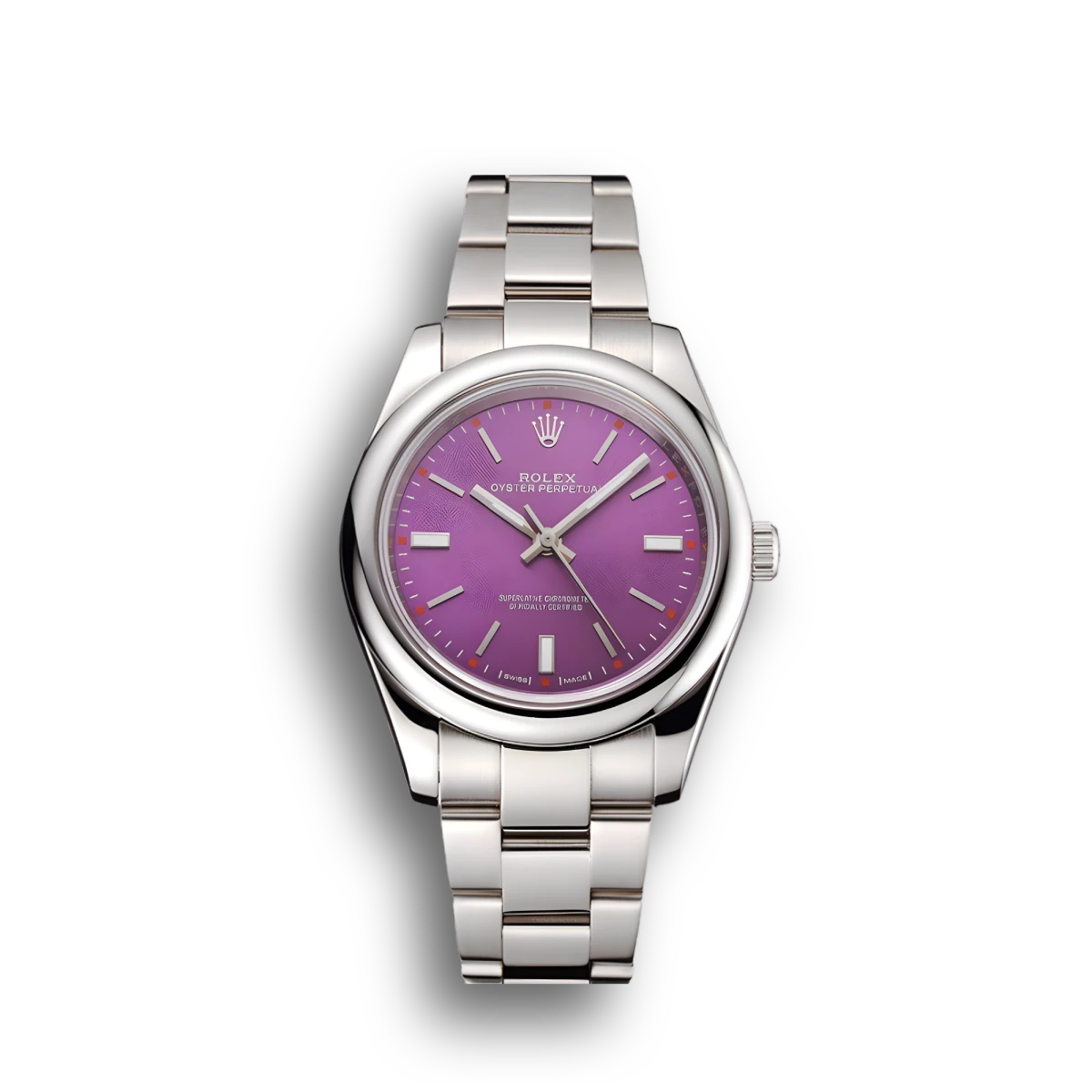 Rolex Oyster Perpetual SC016834 clone purple dial — front view