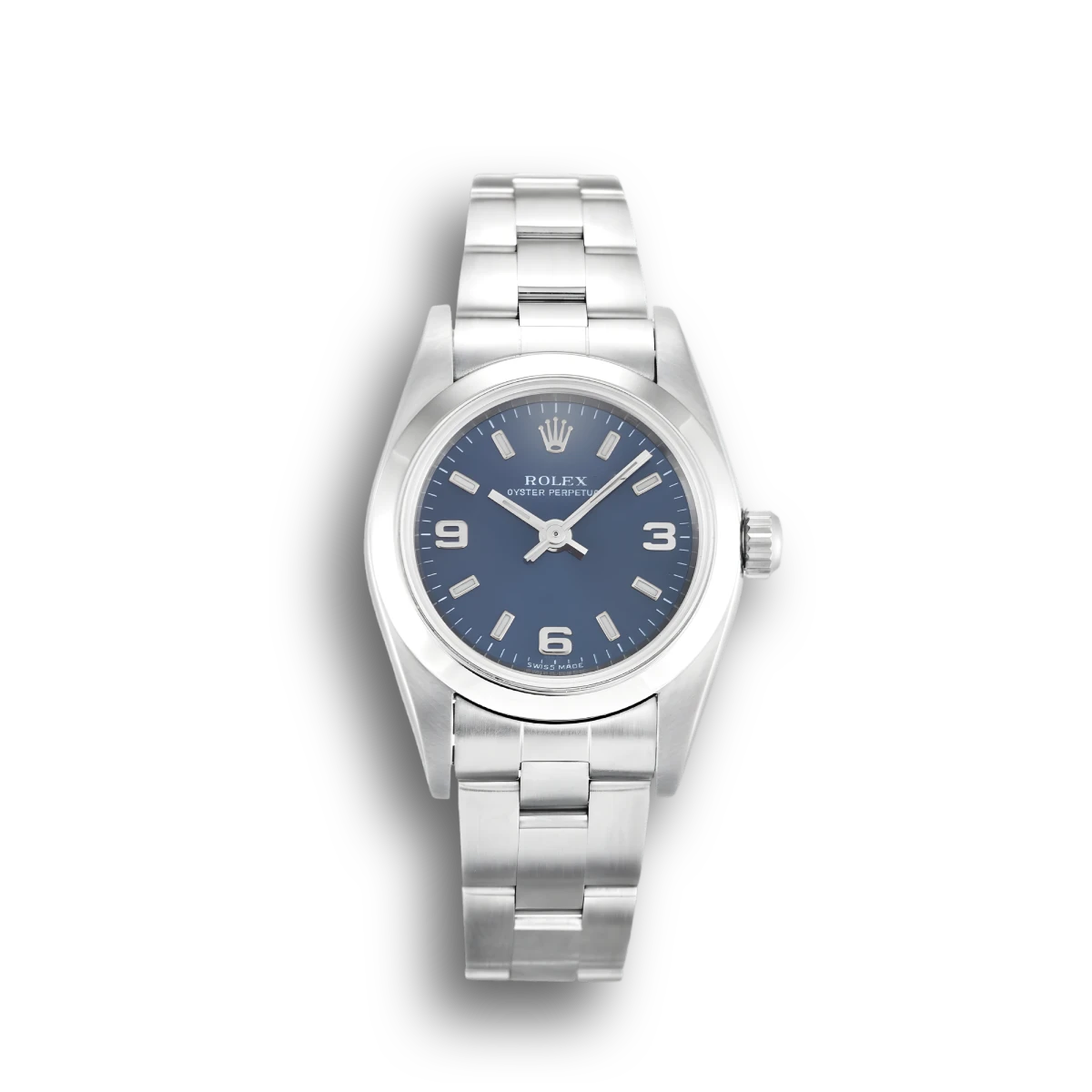 Oyster Perpetual 76080 clone blue dial — front view