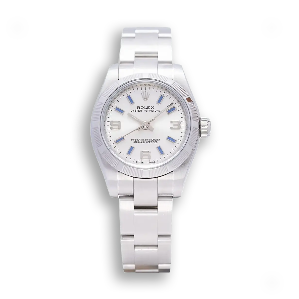 Oyster Perpetual 176210 replica silver dial — front view