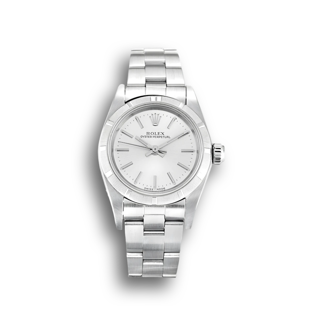 Rolex Oyster Perpetual 67230 copy silver dial — front view