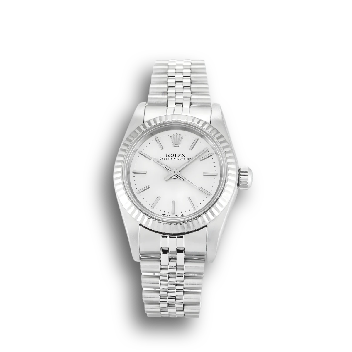 Rolex Oyster Perpetual 76094 replica silver dial — front view