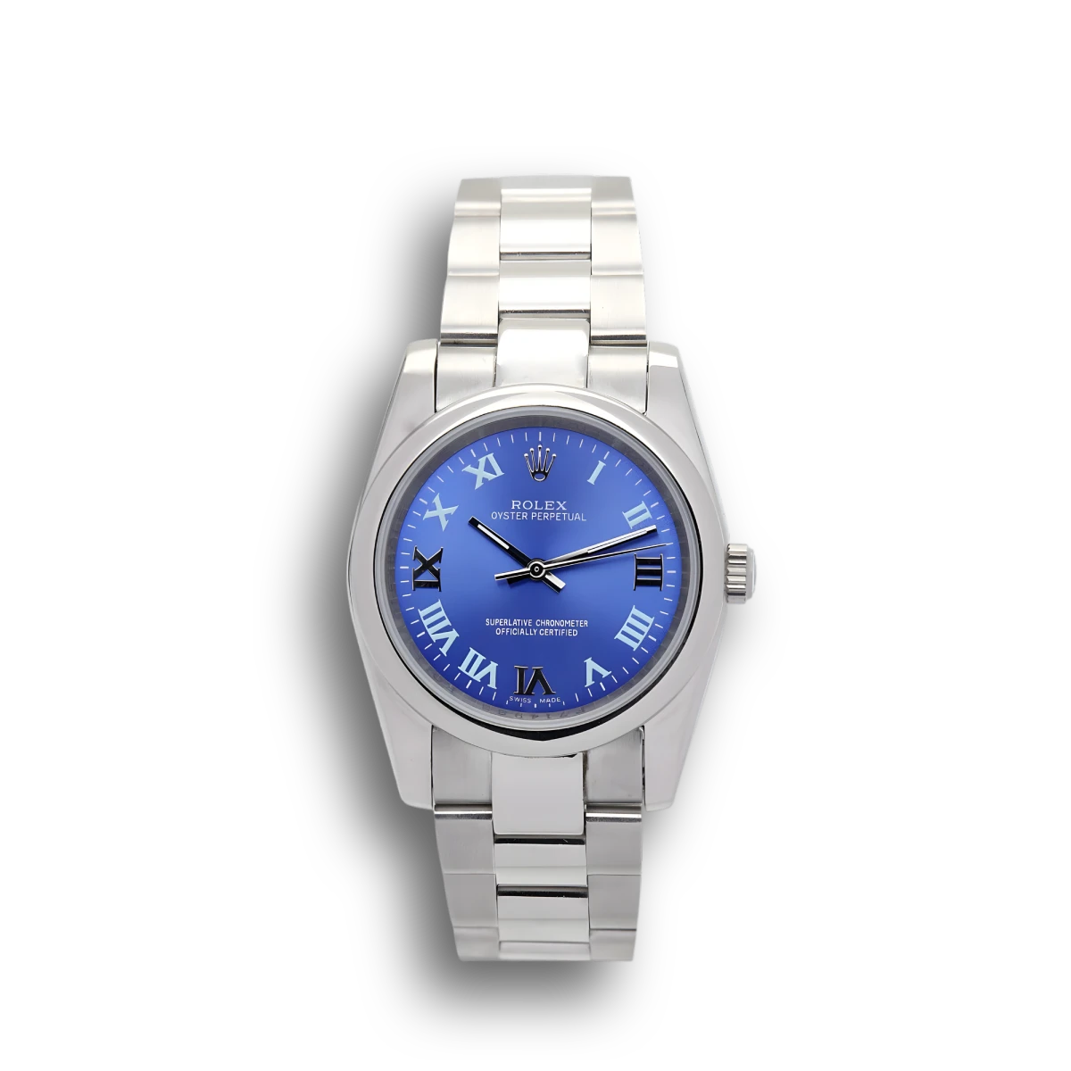 Rolex Oyster Perpetual 177200 replica blue dial — front view