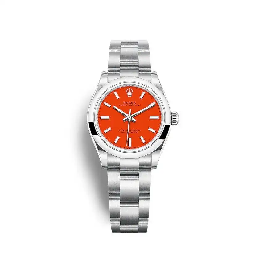 Rolex Oyster Perpetual 277200 1:1 replica coral red dial — front view