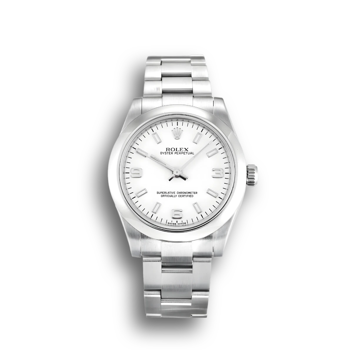 Oyster Perpetual 177200 clone white dial — front view