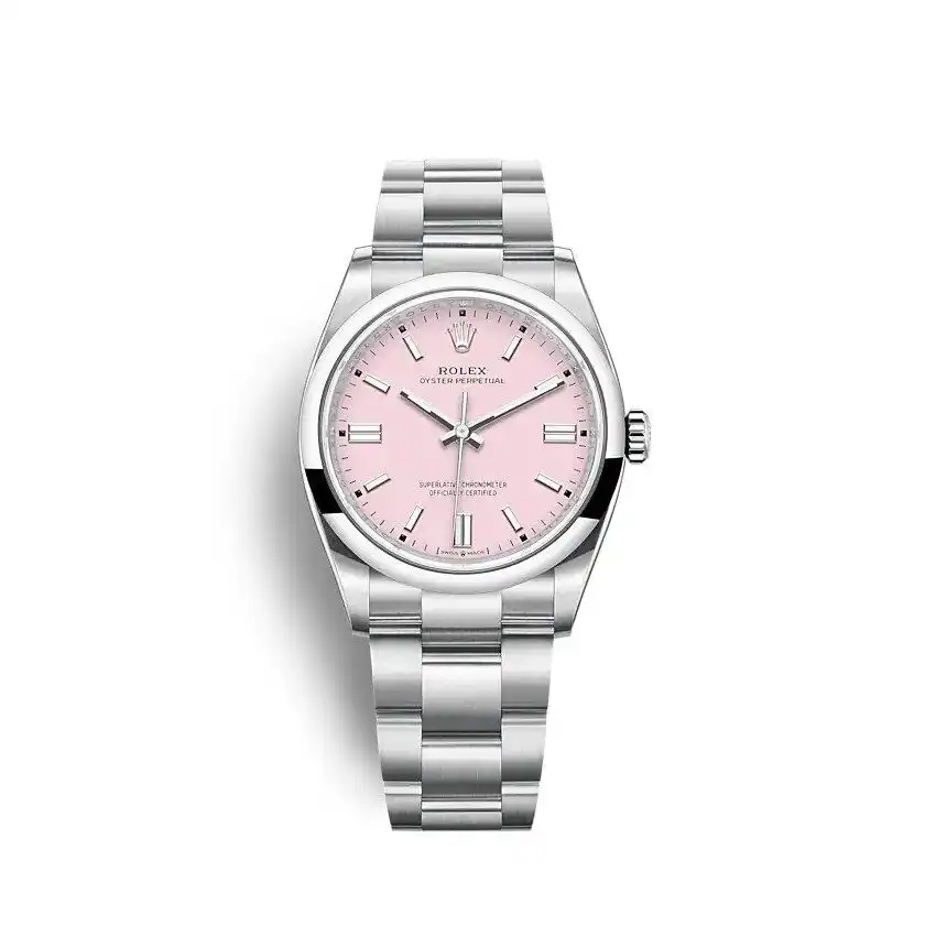 Rolex Oyster Perpetual 126000 super clone replica candy pink dial — front view