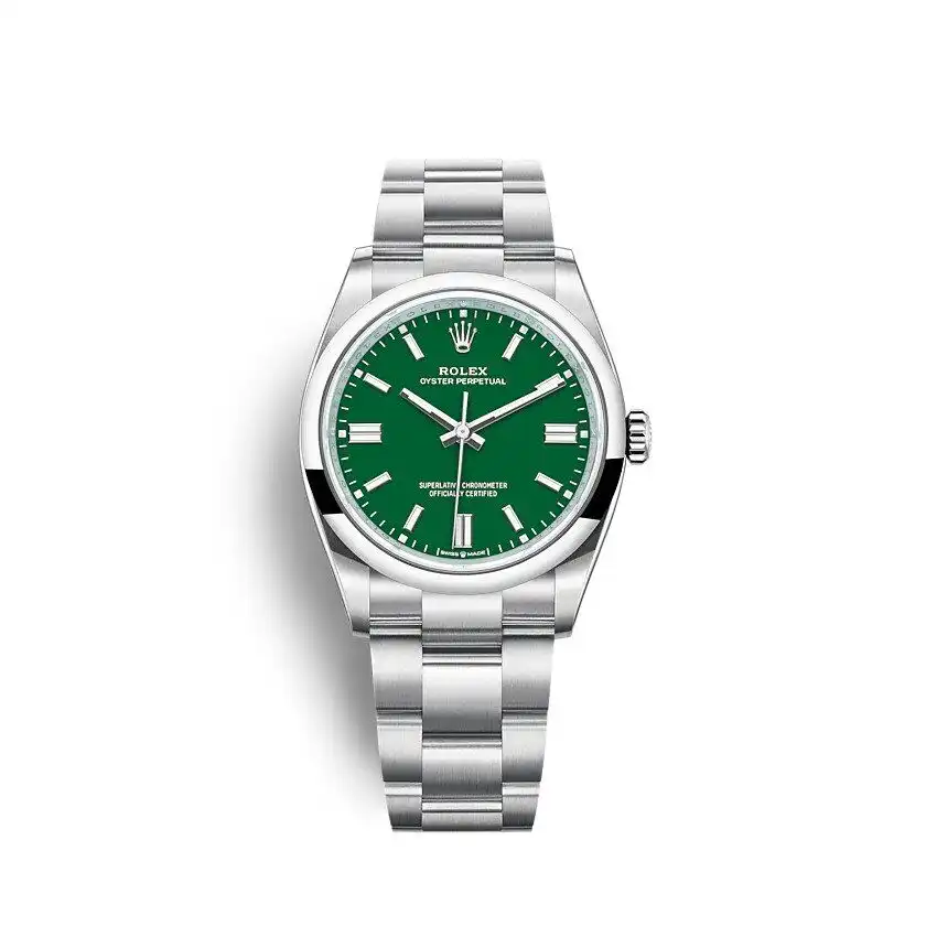 Oyster Perpetual 126000 super clone replica green dial — front view