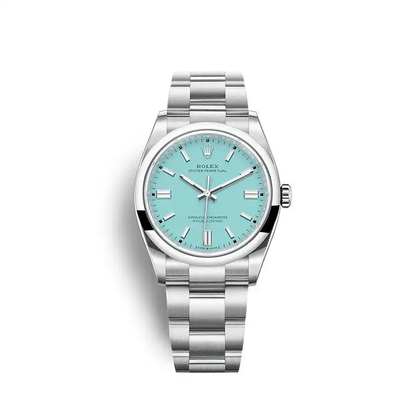 Oyster Perpetual 126000 replica turquoise dial — front view