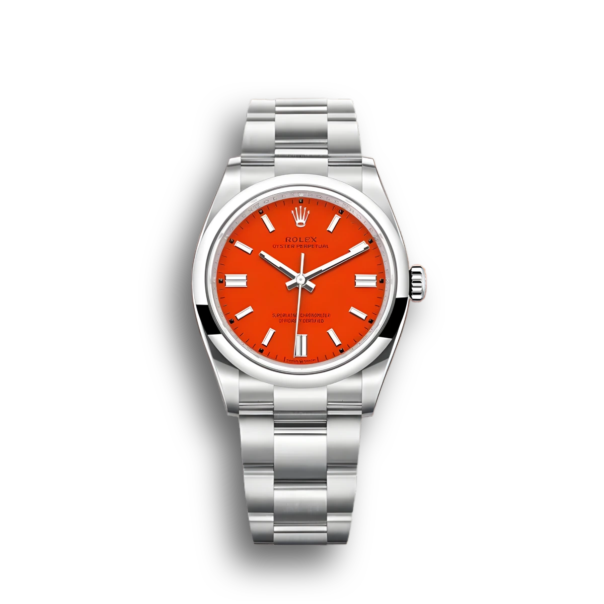 Rolex Oyster Perpetual 124300 copy coral red dial — front view