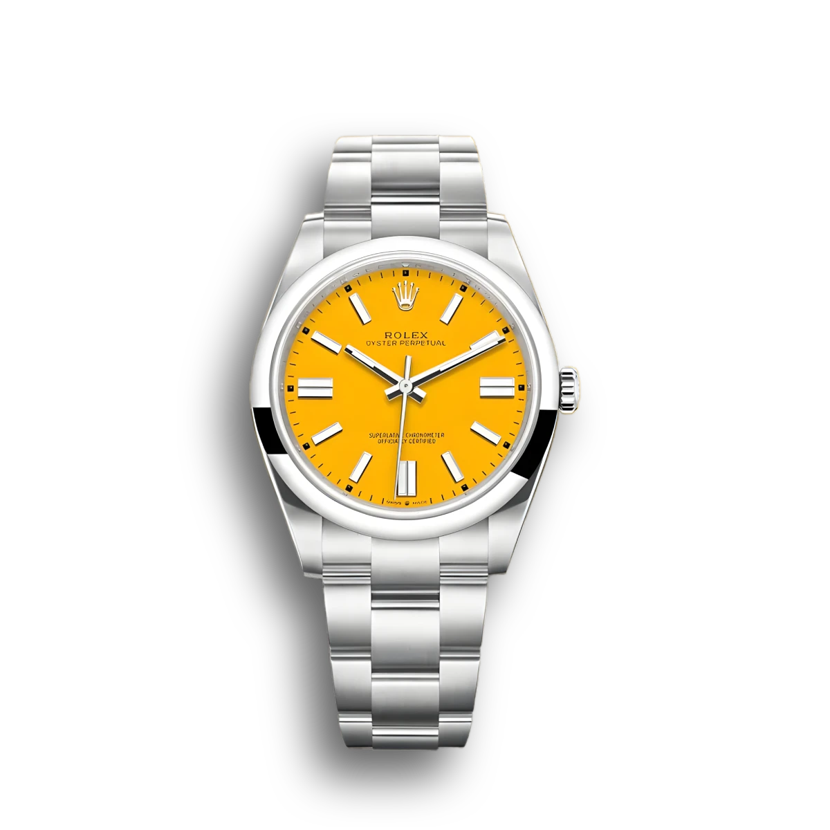 Oyster Perpetual 124300 replica yellow dial — front view