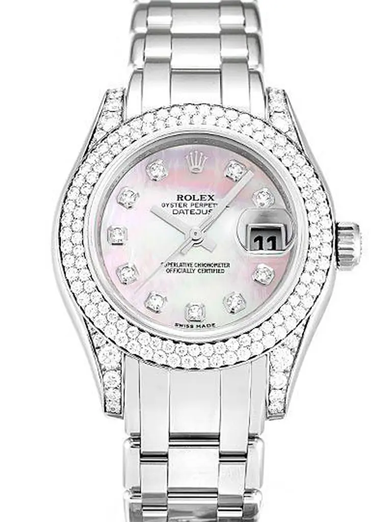 Rolex Pearlmaster 80359 clone pink dial — front view
