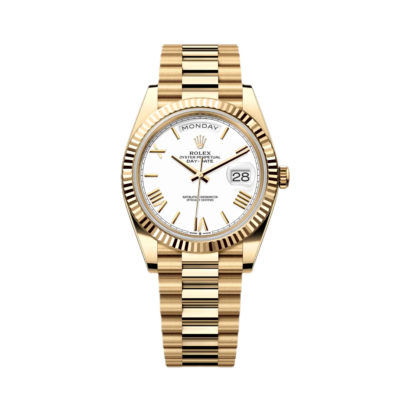 Day-Date 228238 super clone replica white dial — front view
