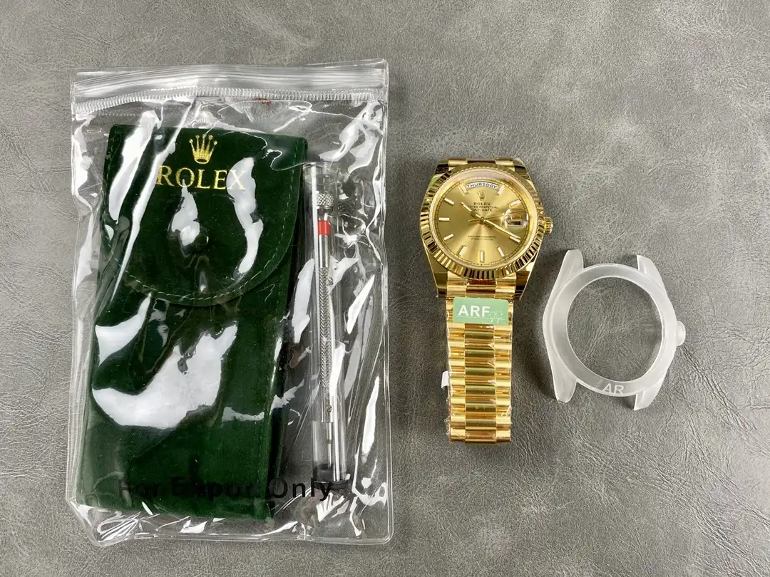 Day-Date 228238 clone champagne dial — angled view