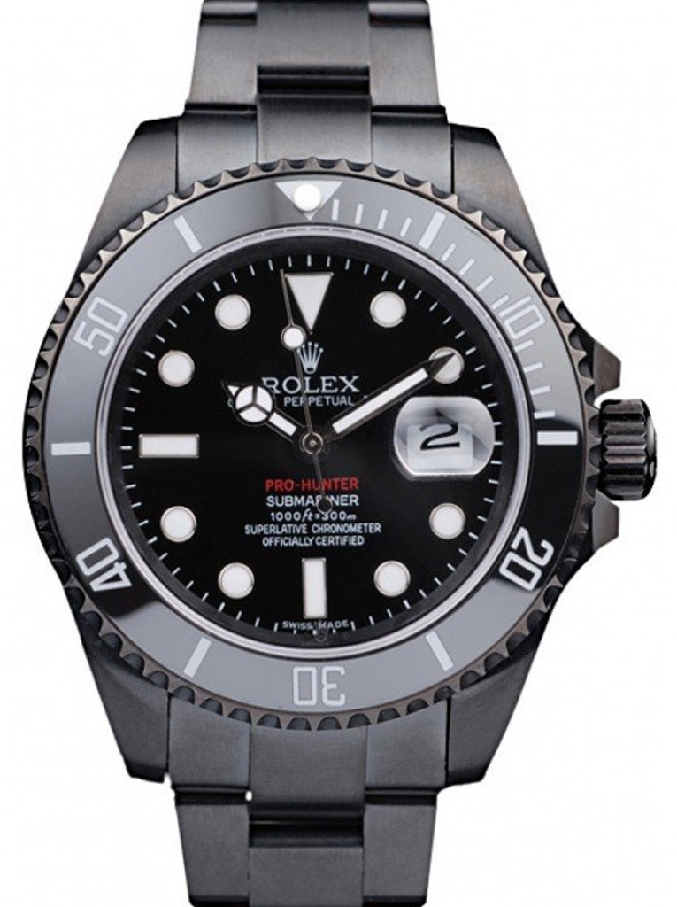 Submariner PRHUNTERPRO clone black dial — front view