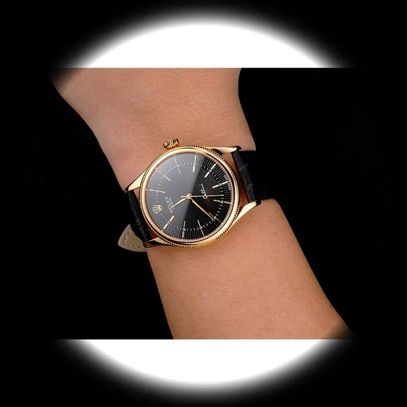 Rolex Cellini REP016803 Swiss replica black dial — angled view