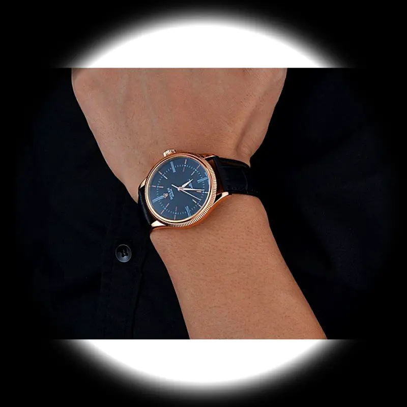 Rolex Cellini 622656 Swiss replica black dial — angled view