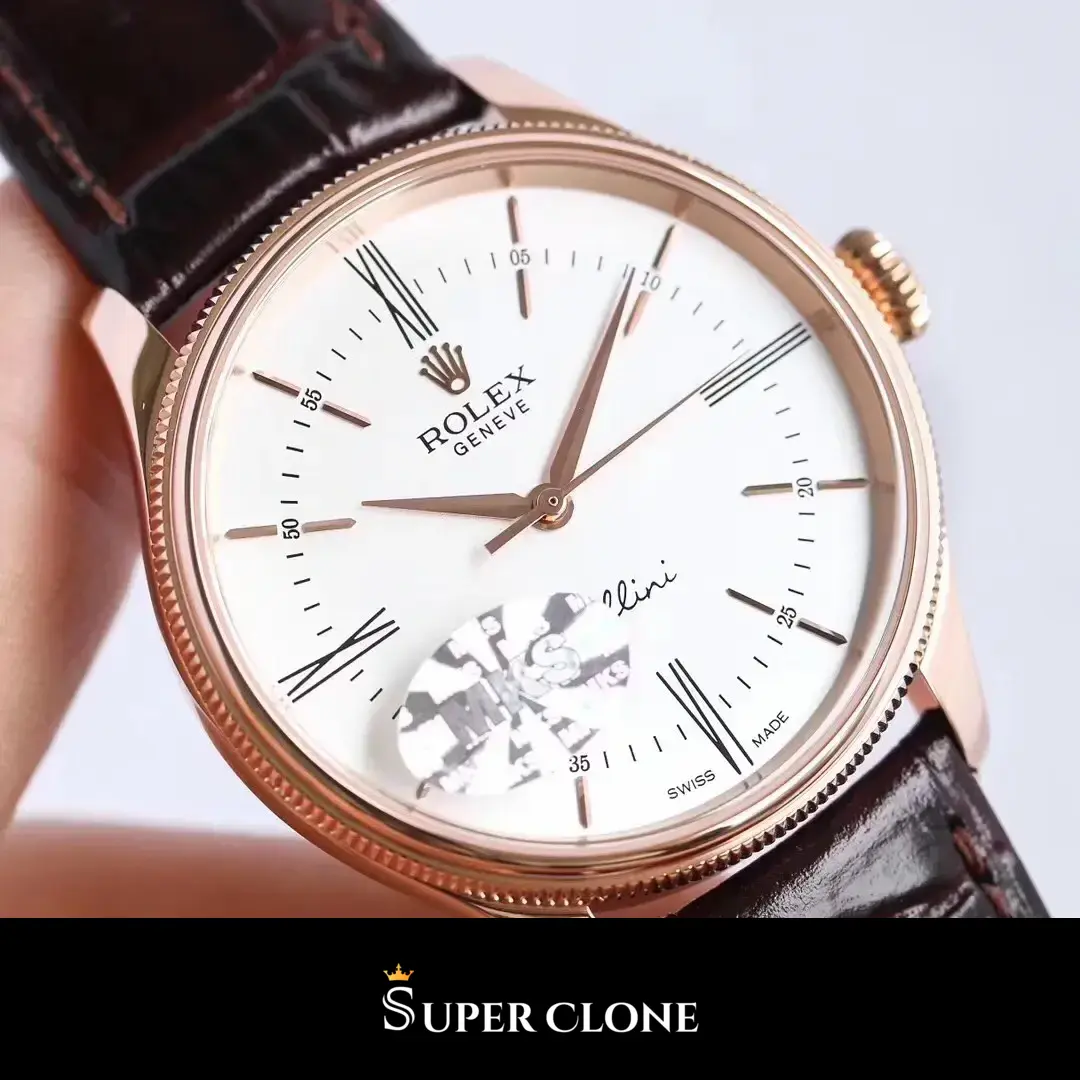 Rolex Cellini 50505, smooth bezel, leather strap bracelet