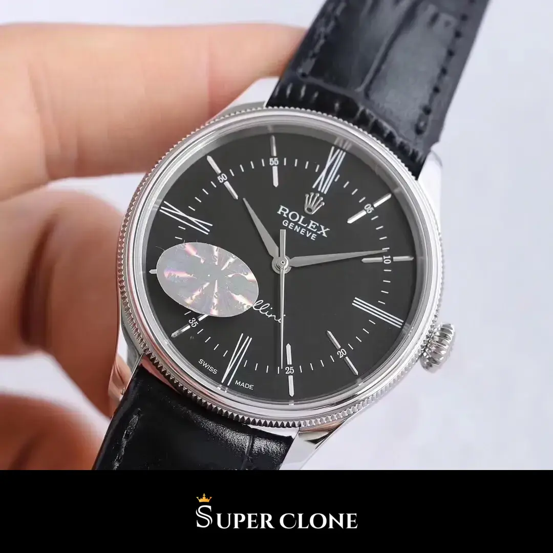 Rolex Cellini 50509, smooth bezel, leather strap bracelet