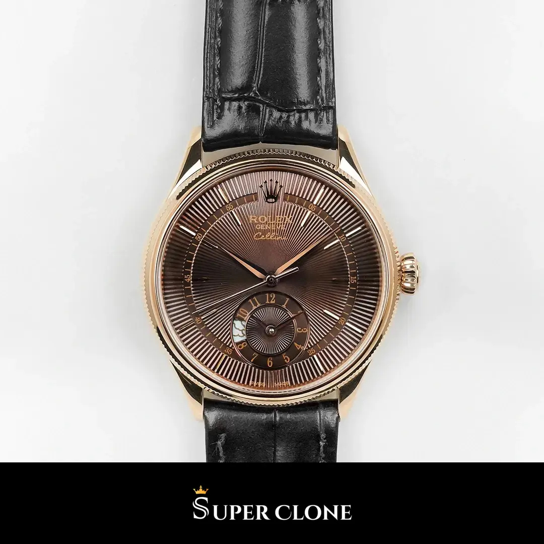 Rolex Cellini 50525, smooth bezel, leather strap bracelet