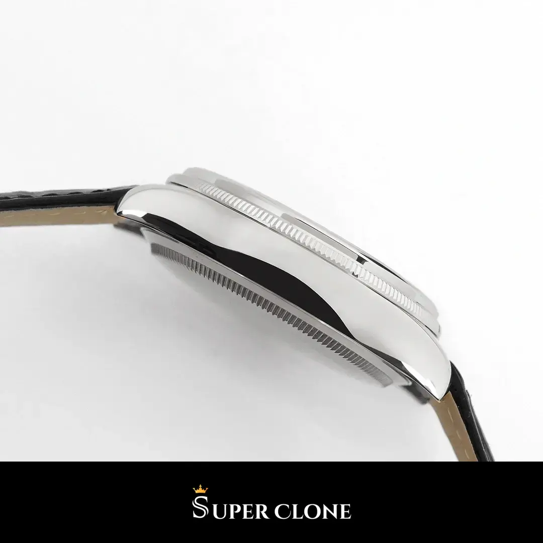 Rolex Cellini 50529, smooth bezel, leather strap bracelet