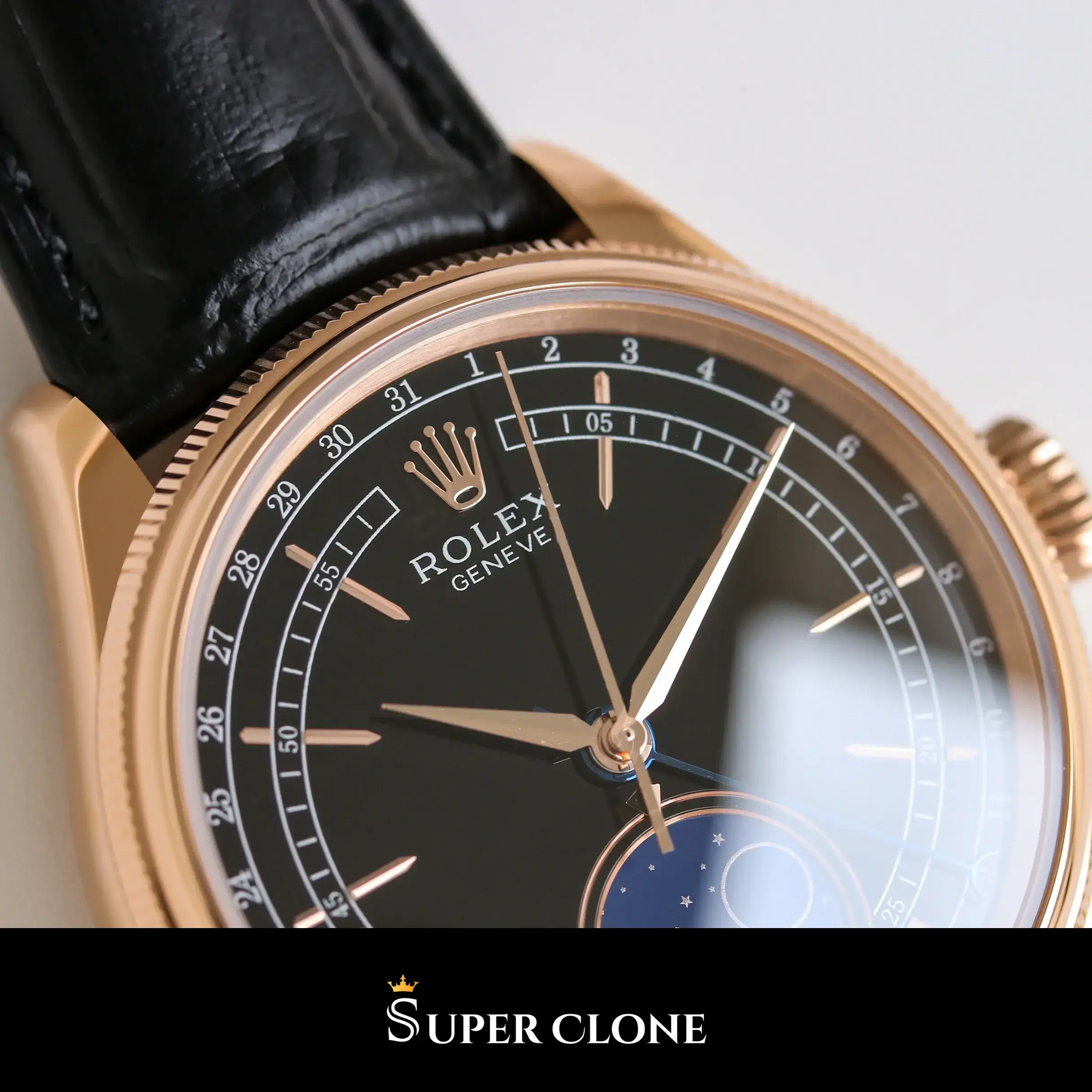 Cellini 50535, smooth bezel, leather strap bracelet