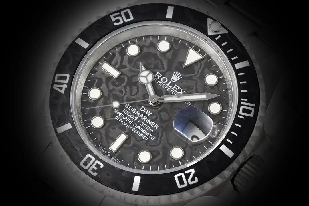 Rolex Submariner 116610LN Swiss clone carbon dial — angled view
