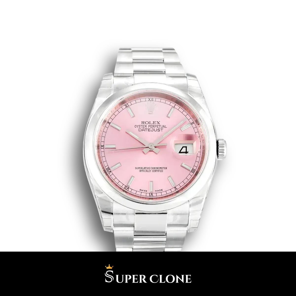 Datejust 116200 super clone pink dial, front view