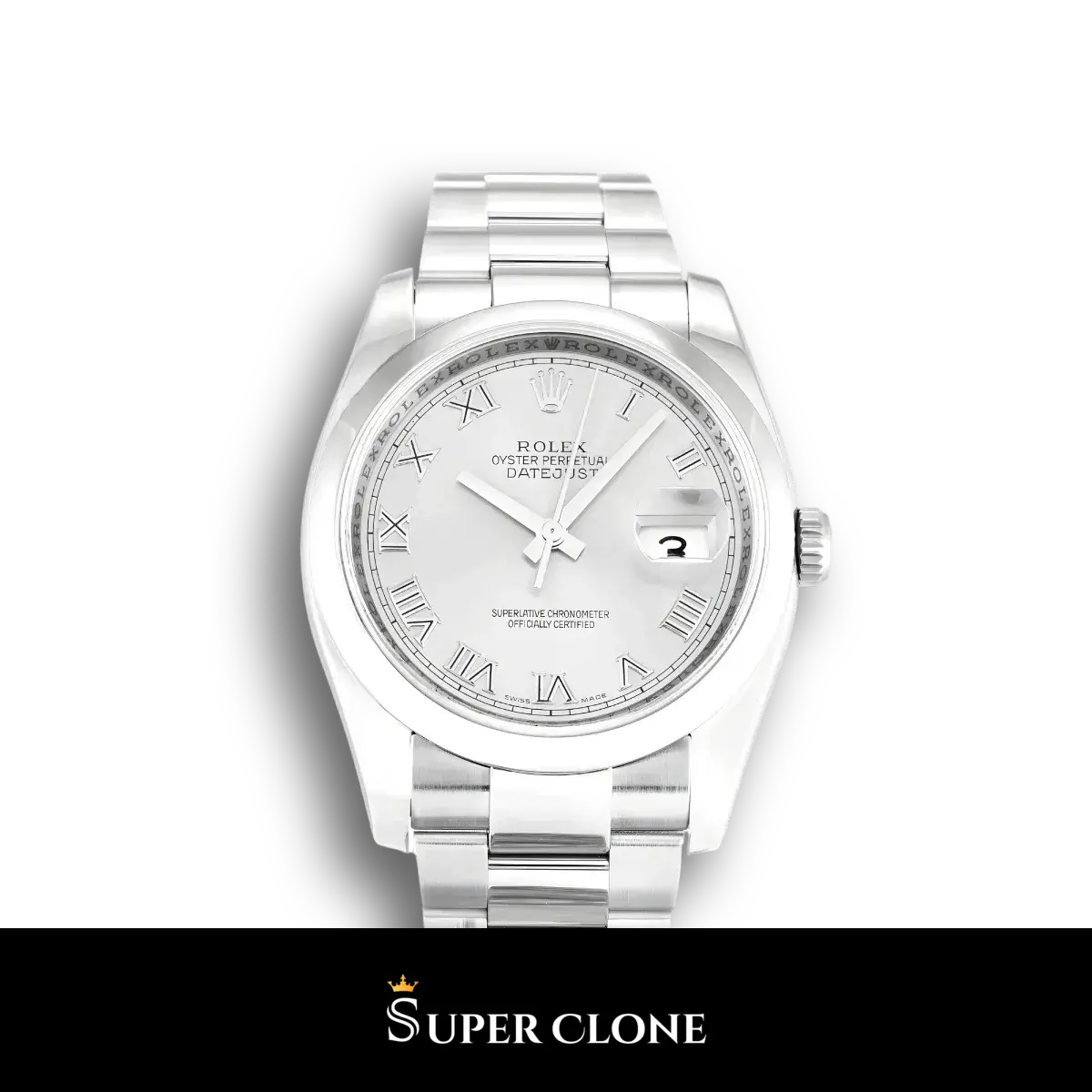 Rolex Datejust 116200 super clone silver dial, front view
