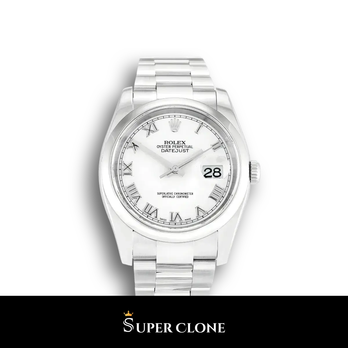 Rolex Datejust 116200 super clone white dial, front view