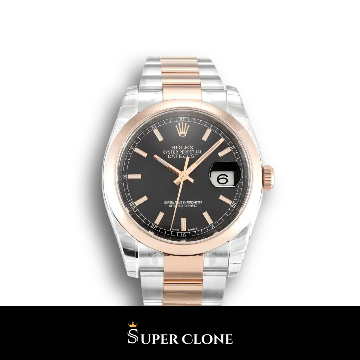 Rolex Datejust 116201, 36mm Black Dial with Smooth Rose-Gold Bezel