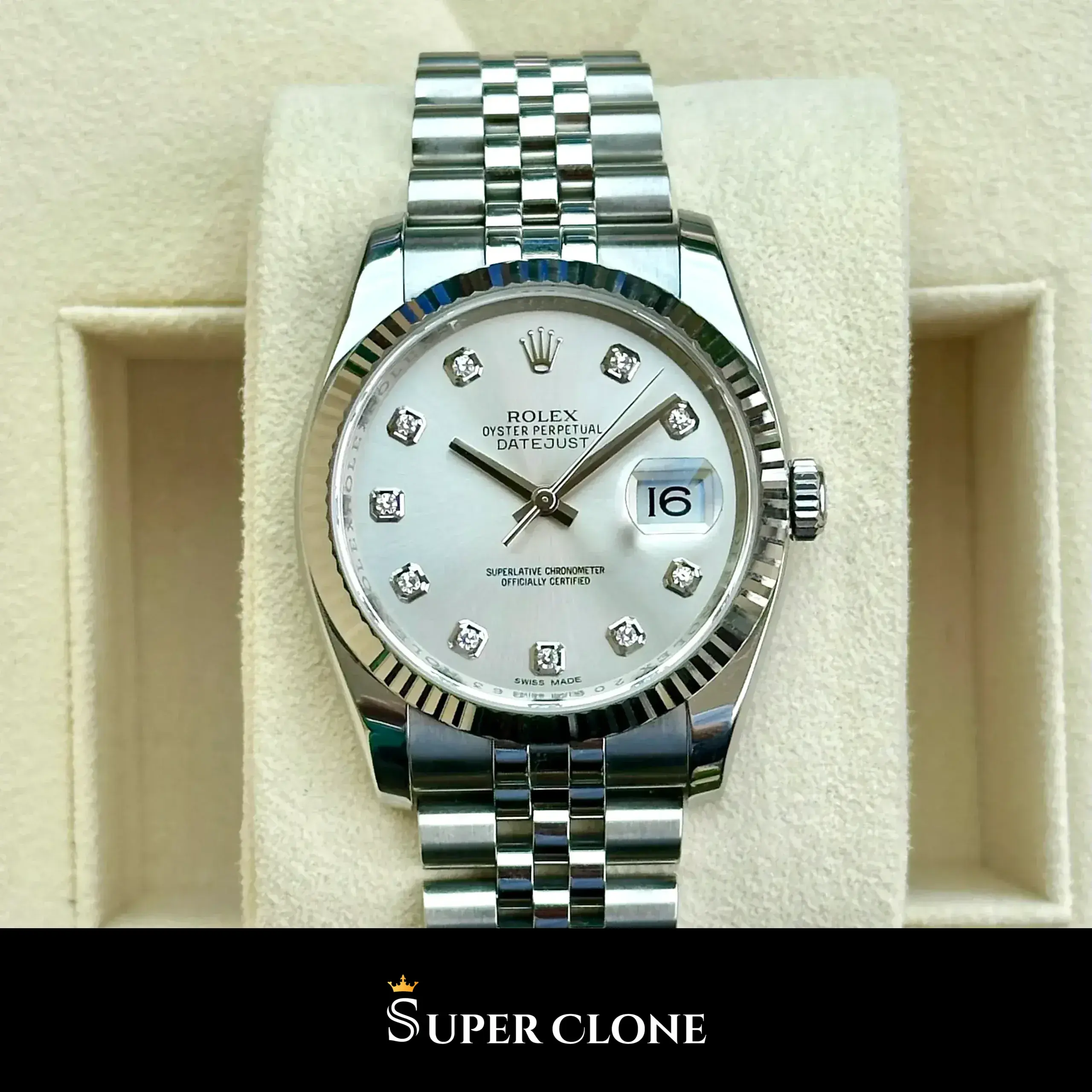 Datejust 126234, stainless steel & white gold case, white gold fluted bezel