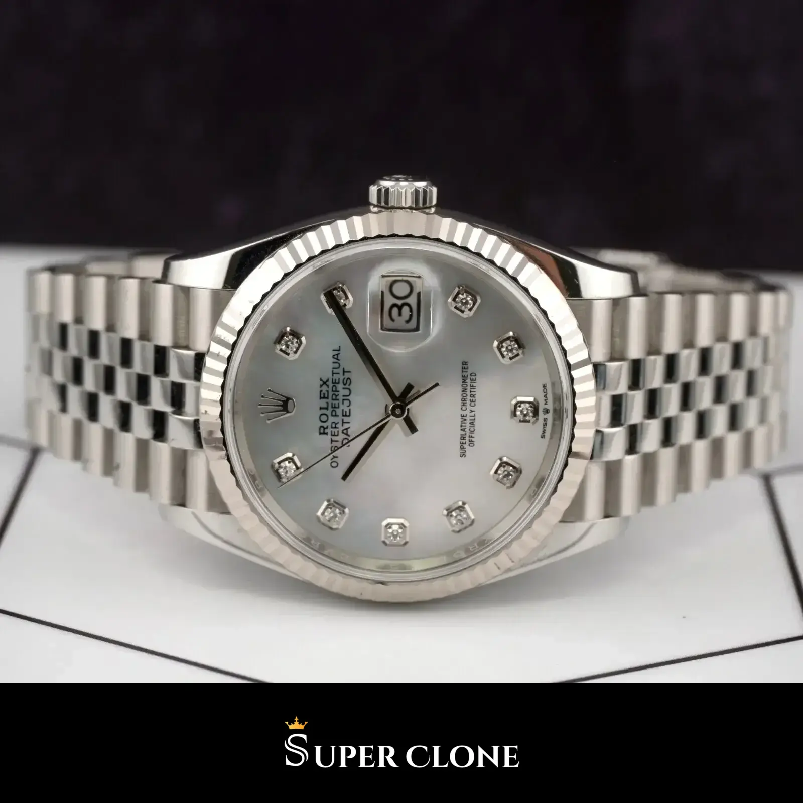 Rolex Datejust 126234, white gold fluted bezel, jubilee bracelet