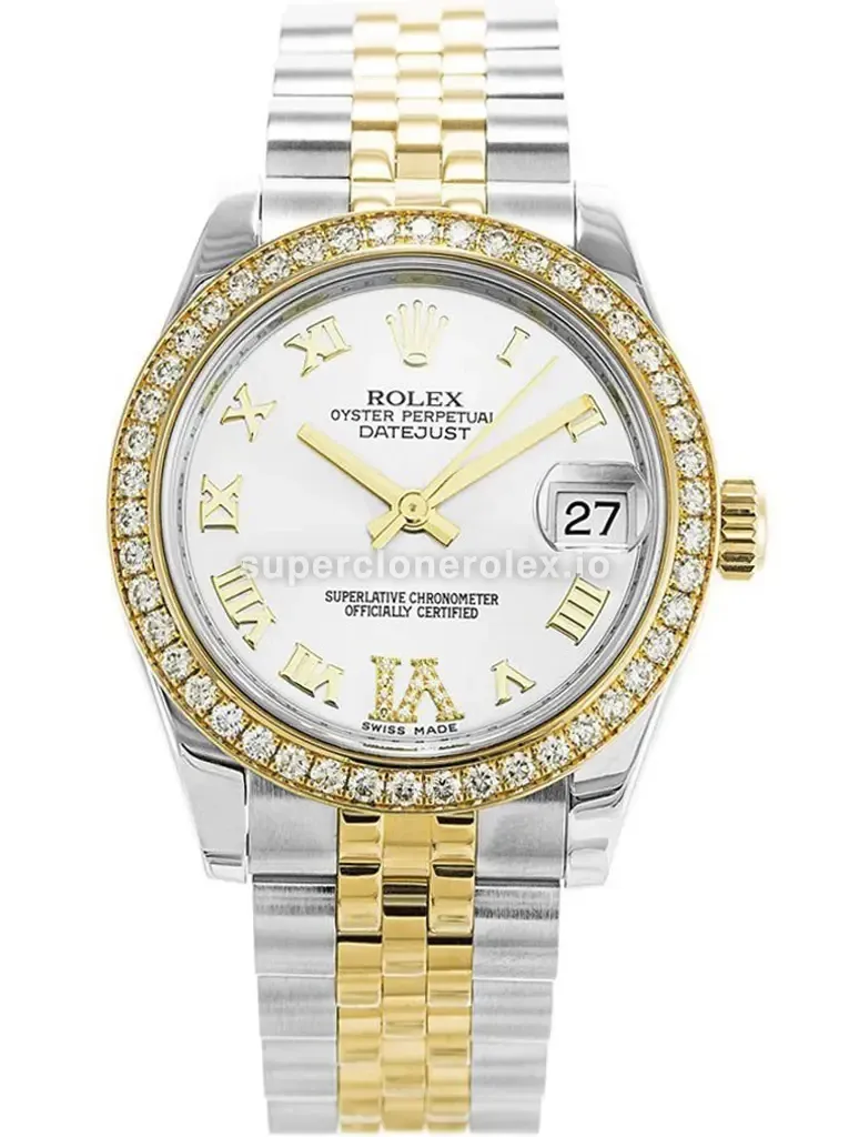 Rolex Datejust 178383, 31mm White Roman Dial with Diamond Bezel