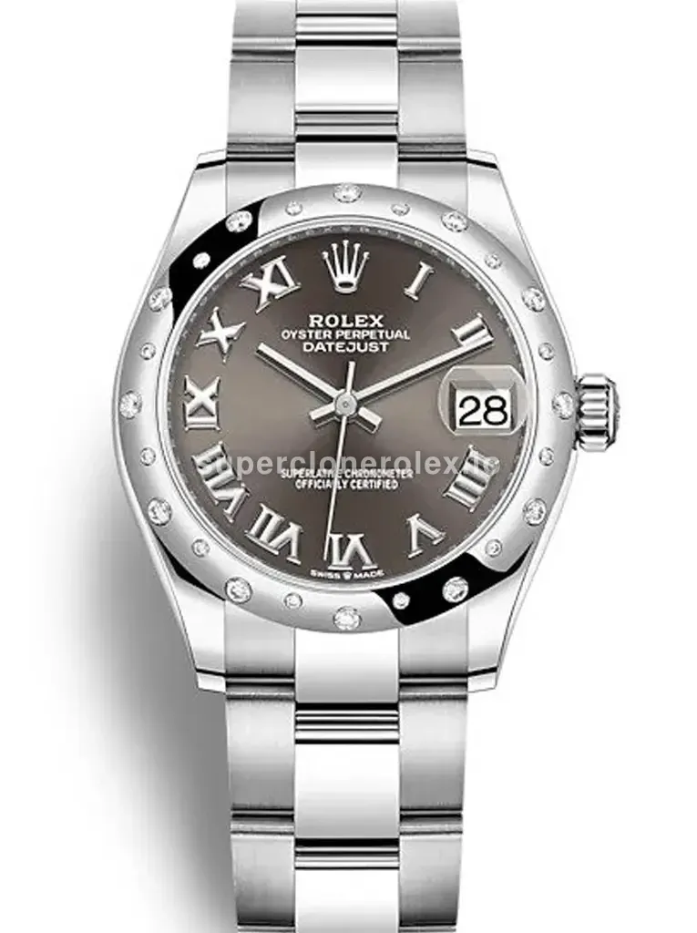 Rolex Datejust 278344RBR, 31mm Grey Roman Dial with Diamond Bezel