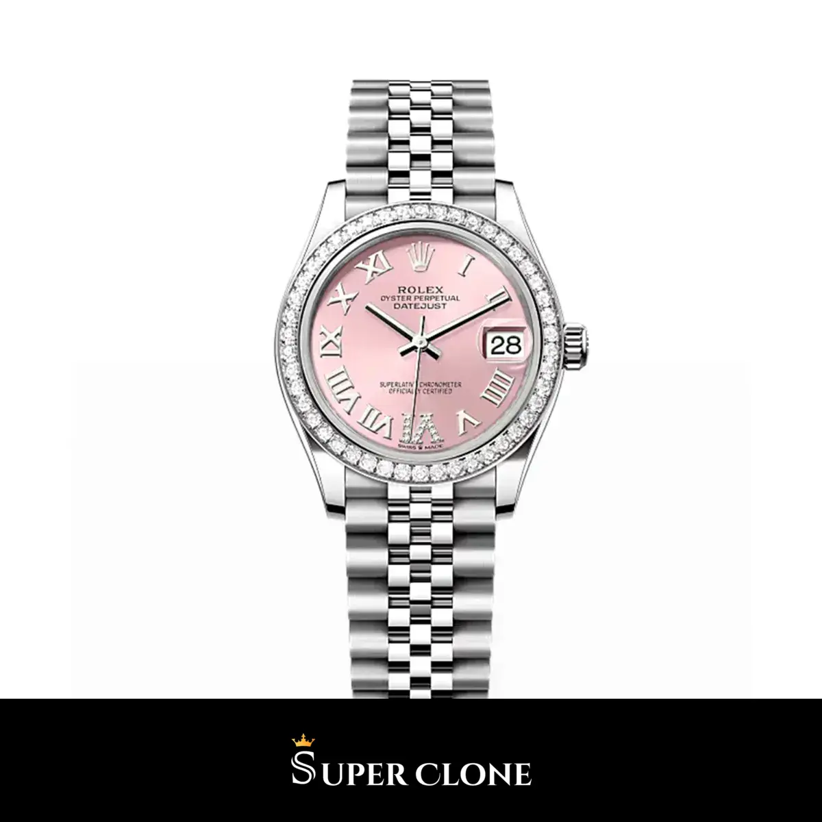 Rolex Datejust 278384RBR, 31mm Pink Roman Dial with Diamond Bezel