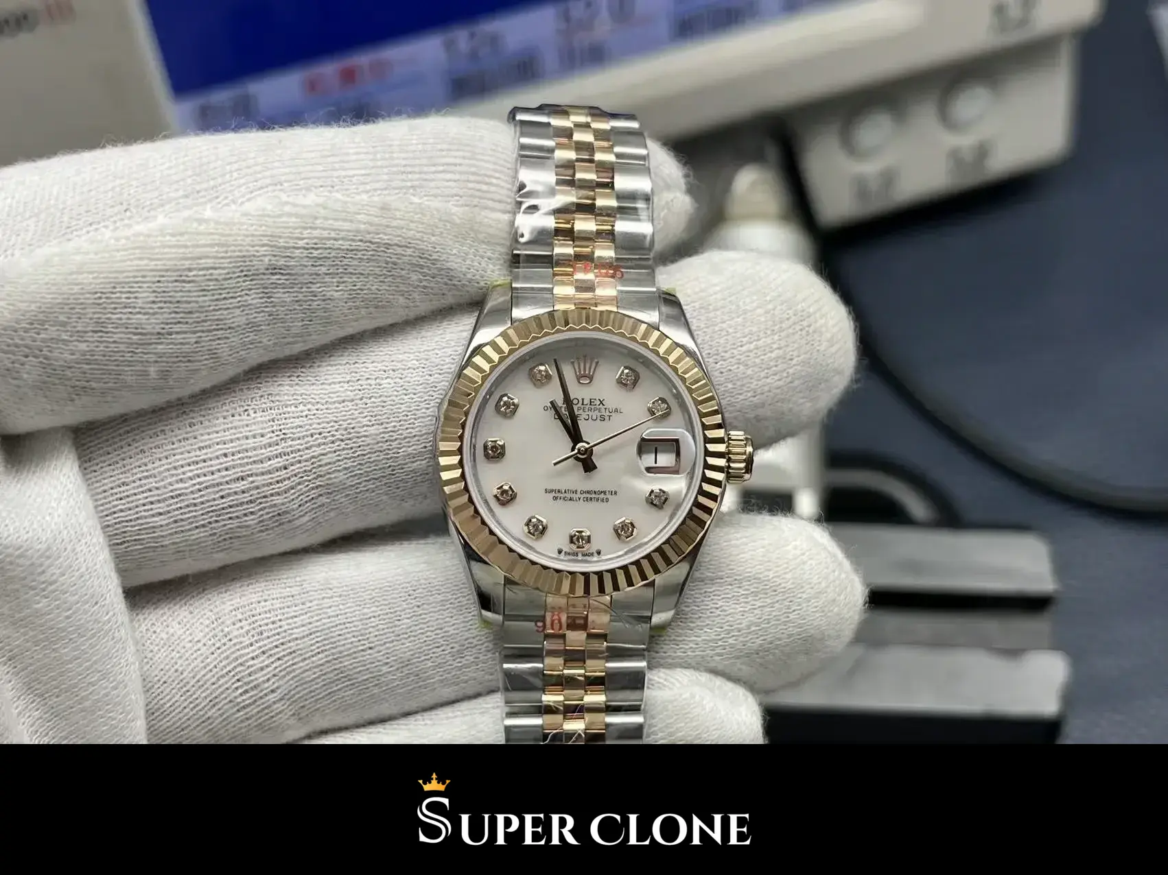 Rolex Datejust 279171, oystersteel and yellow gold case, yellow gold fluted bezel