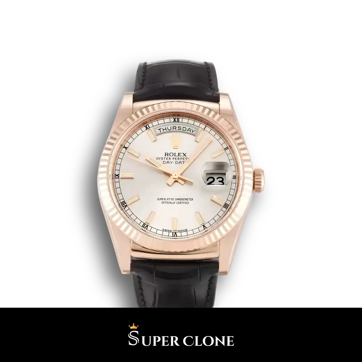 Day-Date 118135 super clone silver dial, front view