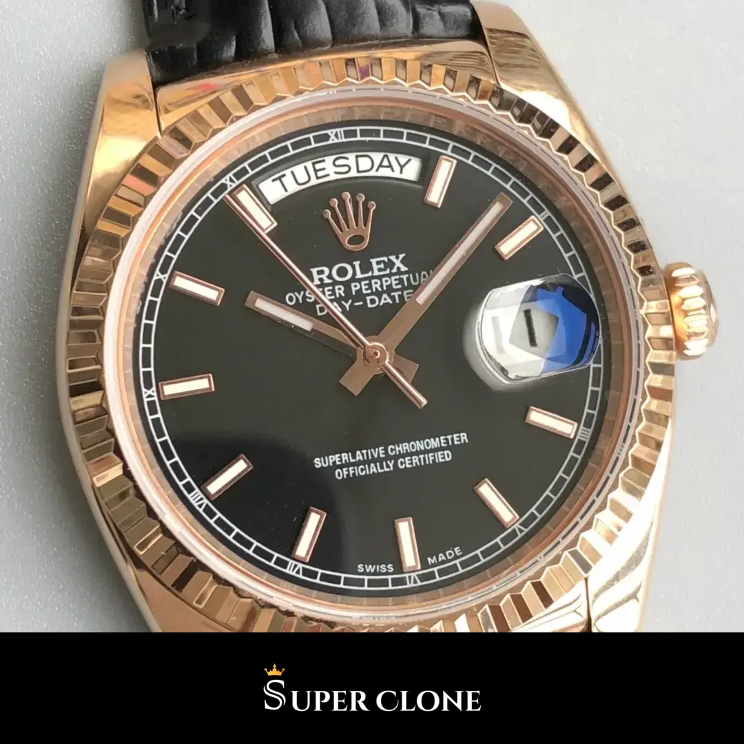 Rolex Day-Date 118135CH, black dial, everose gold case