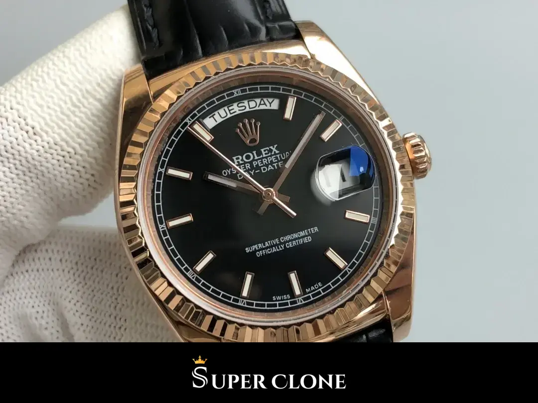 Rolex Day-Date 118135CH, everose gold case, leather bracelet