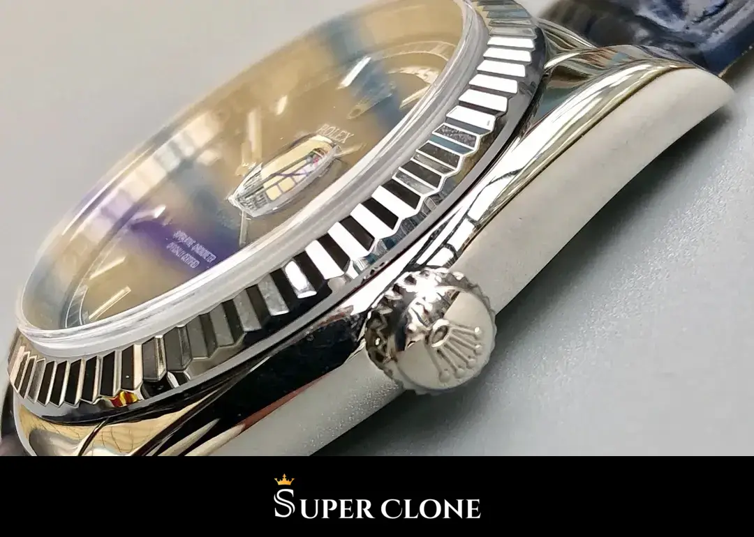 Day-Date 118139HR, fluted bezel, leather bracelet