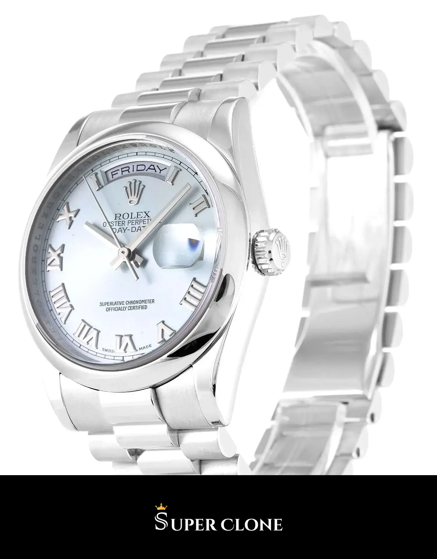 Rolex Day-Date 118206, stainless steel case, smooth bezel