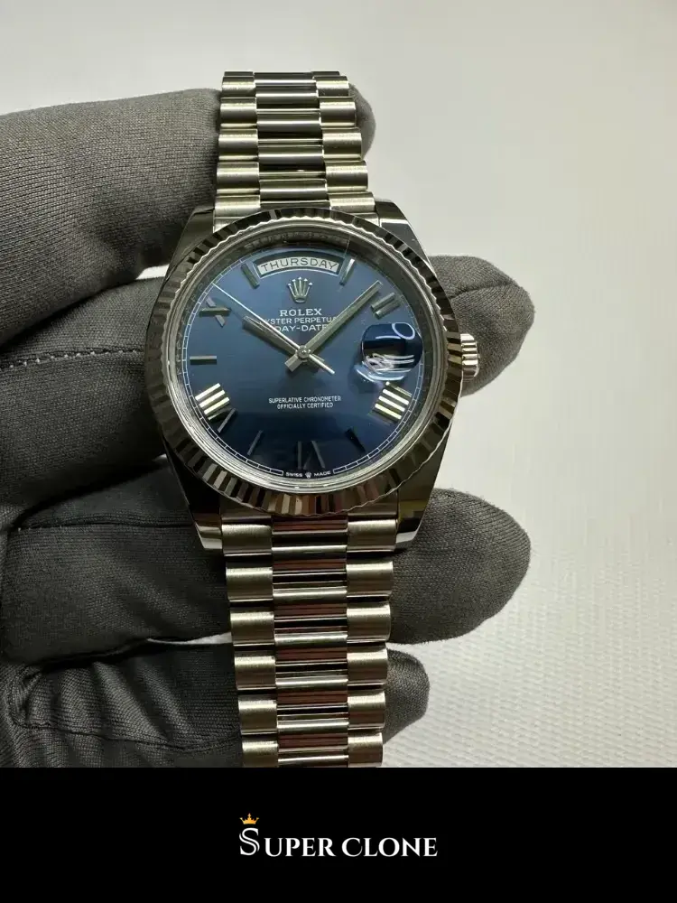 Rolex Day-Date 228239, fluted bezel, president bracelet