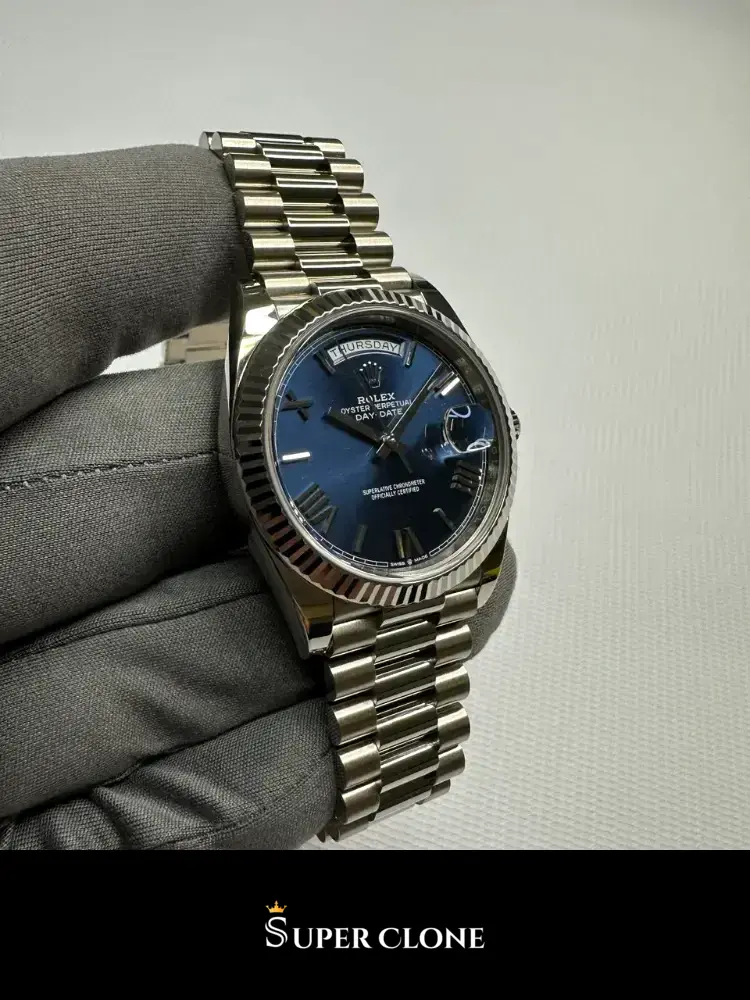 Rolex Day-Date 228239, sapphire crystal, blue dial