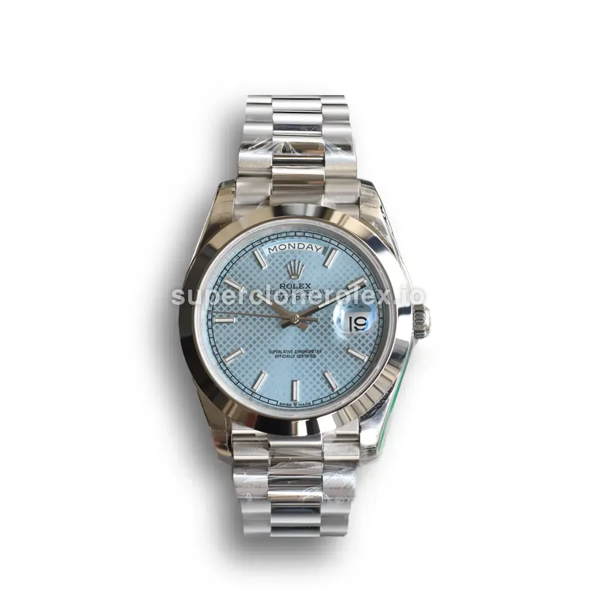 Day-Date 228206 super clone ice blue dial, front view