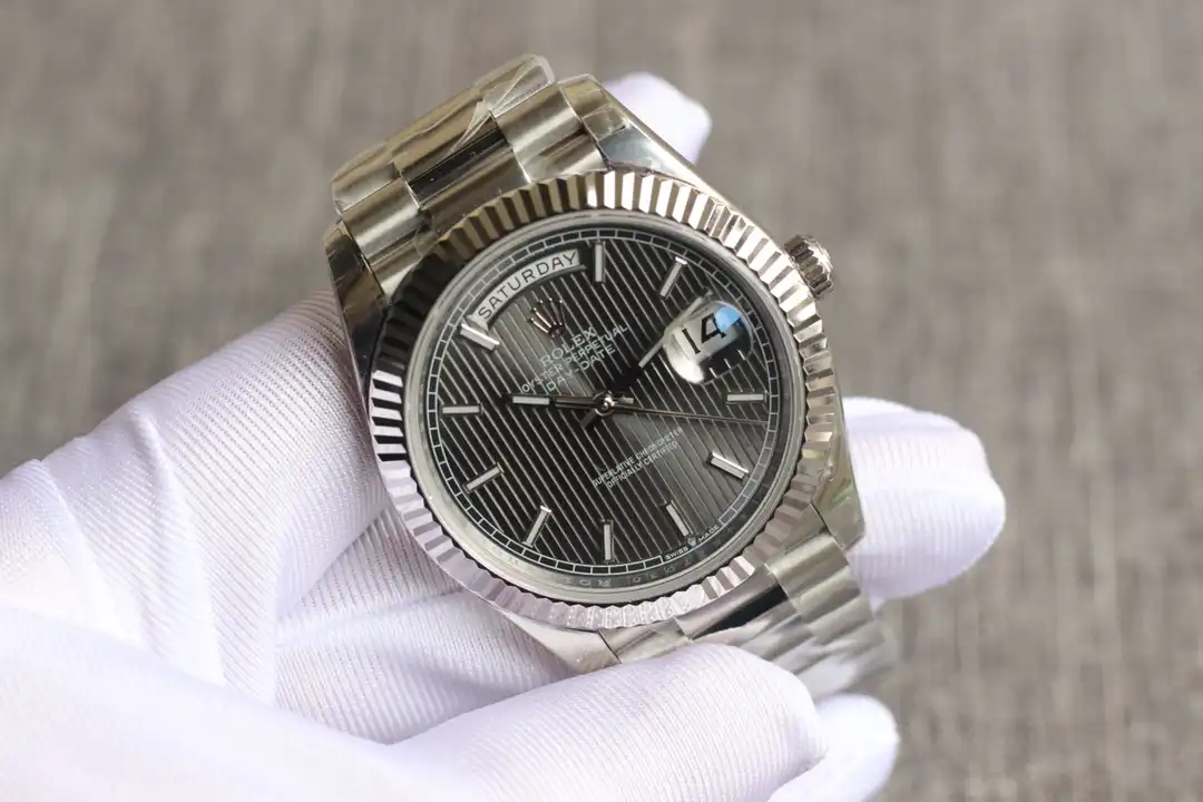 Rolex Day-Date 228239, fluted bezel, president bracelet