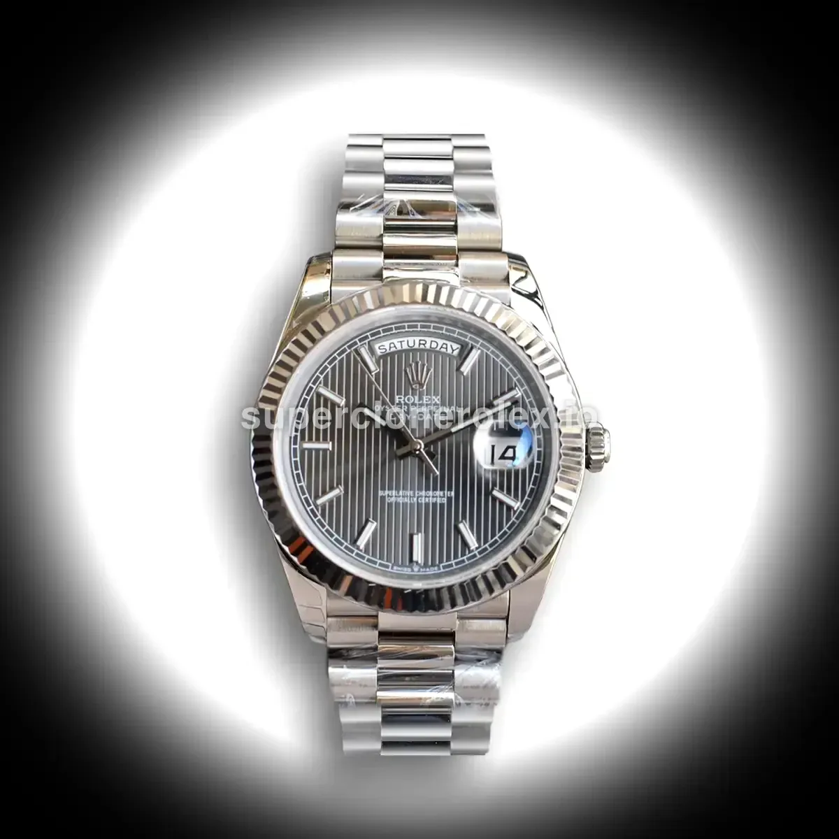 Rolex Day-Date 126331 Stripe Dark Rhodium Dial replica watch