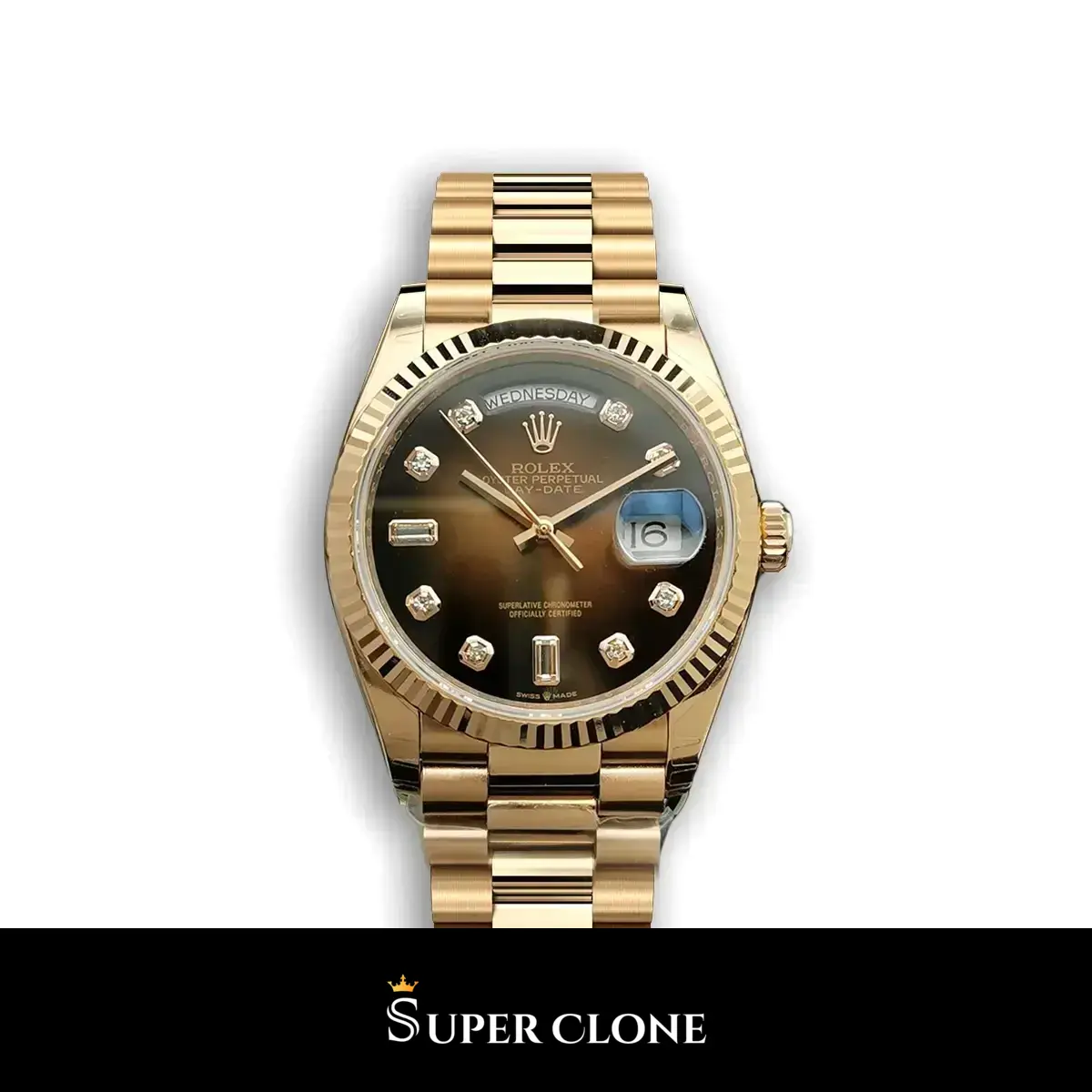 Rolex Day-Date 128238 super clone black dial, front view