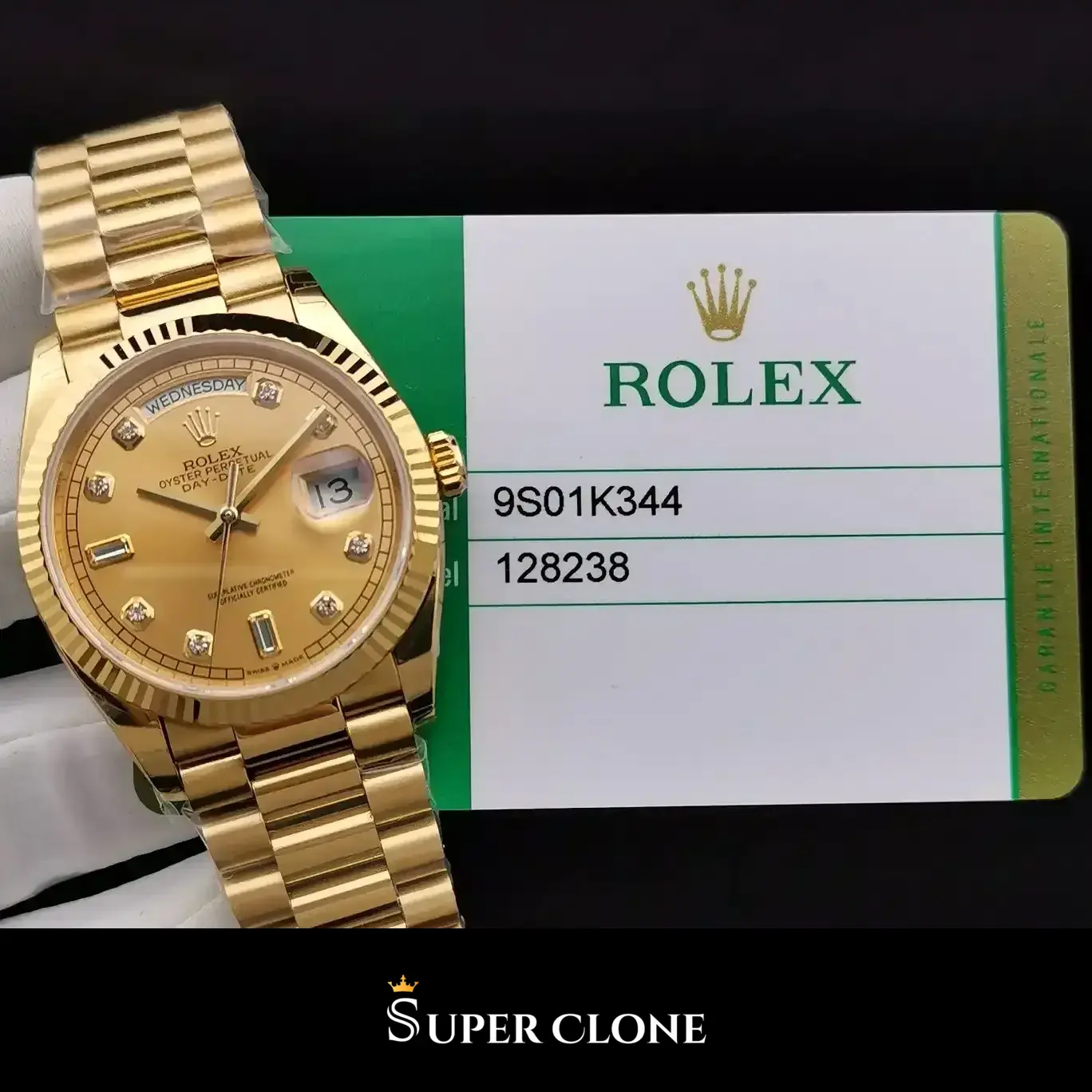 Rolex Day-Date 128238, yellow gold fluted bezel, sapphire crystal