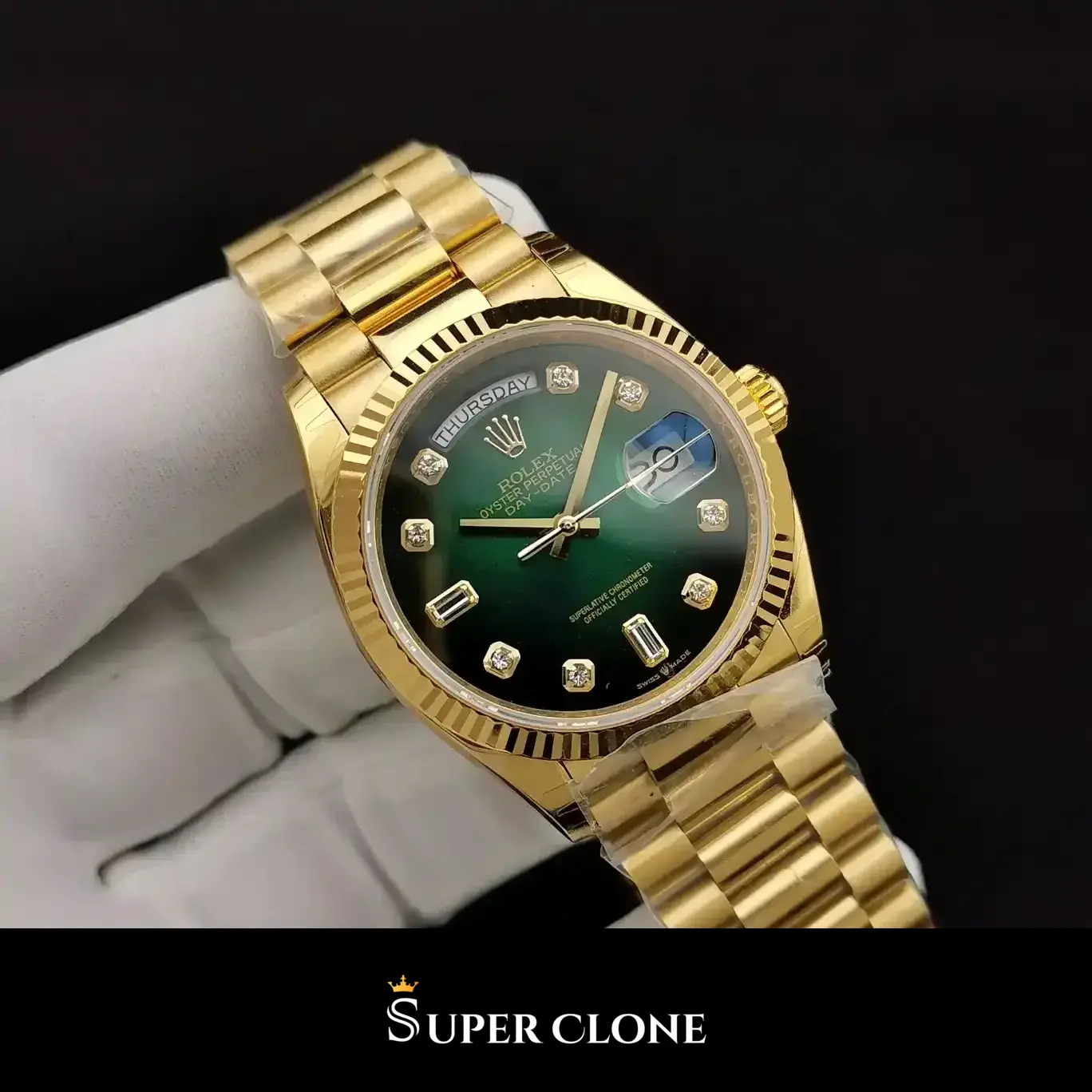 Day-Date 128238, sapphire crystal, green dial