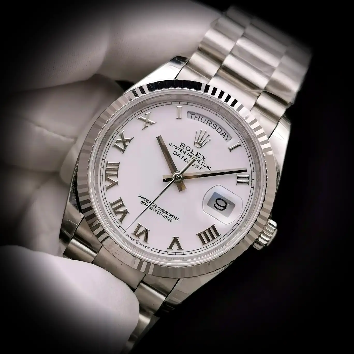 Day-Date 41985 super clone mother of pearl dial — caseback detail